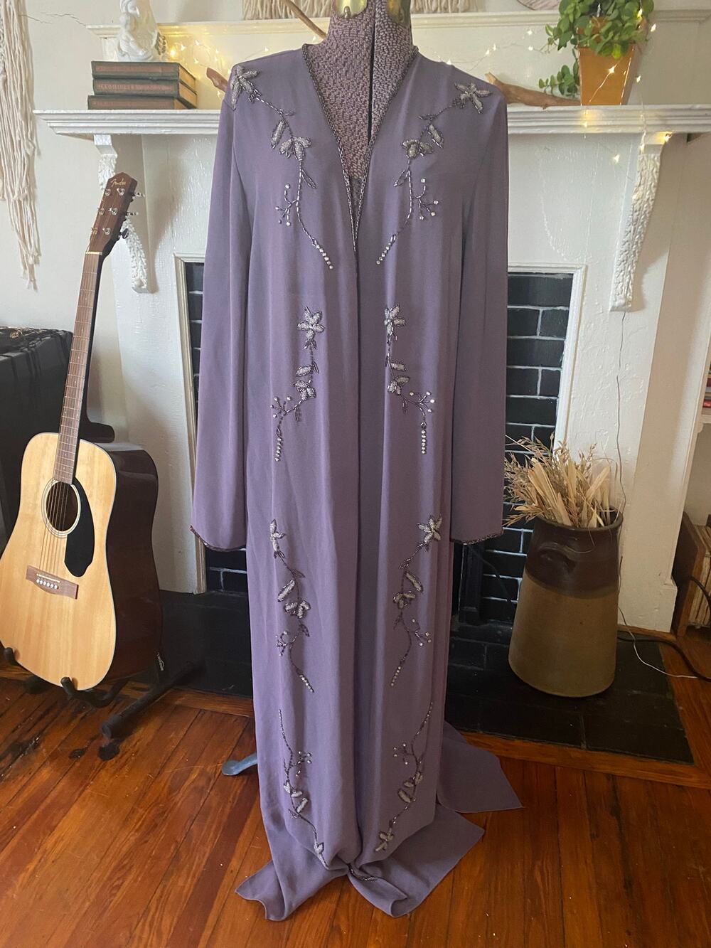 Night Studio NY Purple Beaded Floral Duster Boho,Festival,Fairy,Vintage Sz 16
